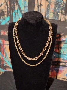 Vintage Gold Tone Layered Double Strand Twisted/Oval Link Chain Necklace - Picture 1 of 15