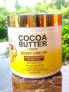 Crema blanqueadora de piel de limón con manteca de cacao + ácido kójico + regaliz 500 ml stock en EE. UU. - Imagen 1 de 5