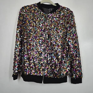 Chaqueta Bomber Emery Rose Para Mujer Completamente Lentejuelas Multicolor Cremallera Completa Talla M Nueva Sin Etiquetas - Imagen 1 de 9