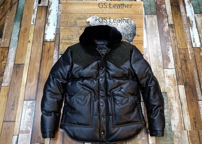 Nueva chaqueta acolchada acolchada de piel de cordero de cuero genuino negra para hombre Foto 1 de 4