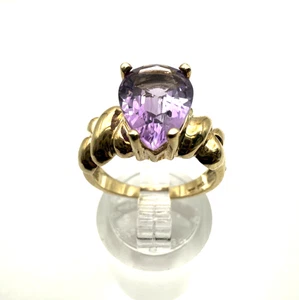 ladies stunning pear amethyst ring 10k yellow gold sz 6.25 - 3.3 grams $299 #732 - Picture 1 of 6
