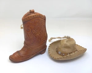 Western Cowboy Figure Ornament Lot Of 2 Resin Hat Leather Boots 1.5-3.5" - Picture 1 of 10