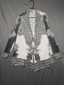 Avenue Cardigan Womens Plus 18/20 Black White Scarf Print #146 - Picture 1 of 5
