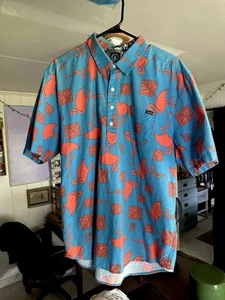 Y2K Volcom Button Up Dress Shirt XL - Pink Blue Flamingo Surfing Hawaiian Aloha - Picture 1 of 7