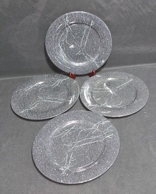 Juego de 4 platos de cena Pier 1 gris galaxia moteado con agua y venas blancas Italia EC Foto 1 de 4