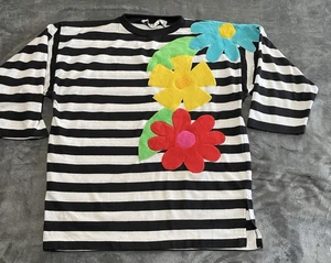 Bonnie Boerer & Company Vintage schwarz weiß gestreift Blumen Damen Top Größe M - Bild 1 von 6