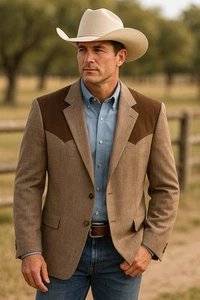 Vintage Circle S Western Blazer Jacket 48R Made in USA Brown Suede Yoke Cowboy - Picture 1 of 13