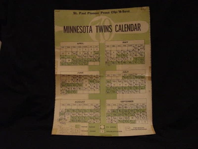 SUPER RARE Minnesota Twins 1970 St. Paul Pioneer Press Clip-N-Save Schedule COOL - Image 1 of 2