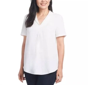 Hilary Radley Women's V-Neck Short Sleeve Blouse, Ivory, Size L - Picture 1 of 6