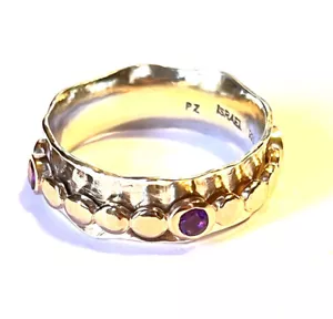 NEU OHNE ETIKETT ODER PAZ STERLINGSILBER 925 ZWEIFARBIG AMETHYST SPINNER RING GRÖSSE 10 ISRAEL PZ/ - Bild 1 von 5