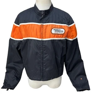 Harley Davidson Black Orange Jacket Cafe Racer Biker Full Zip Women's Size L - Picture 1 of 12