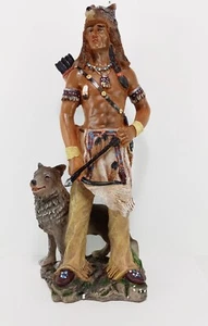 17.5" Inch Indian Warrior with Wolf / Western American Native Statue Figurine - Picture 1 of 6