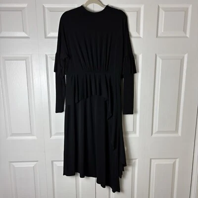 Vestido para mujer Asos 12 negro midi con volantes dobladillo asimétrico espalda abierta tejido elástico Foto 1 de 4