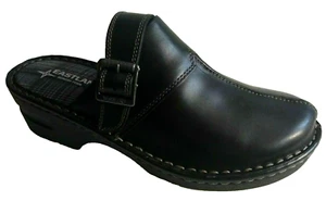 BRAND NEW EAST LAND Comfort Size 9 Black Leather Memory Foam Mule Clogs Shoes - Picture 1 of 4