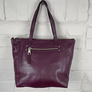 Marks & Spencer Purple Leather Shoulder Bag Tote Style Handbag Zip Close Medium - Picture 1 of 9