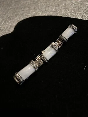 925 STERLING SILVER, PALE LAVENDER  JADE, MARCASITE BRACELET 7.5 INCHES - Изображение 1 из 4