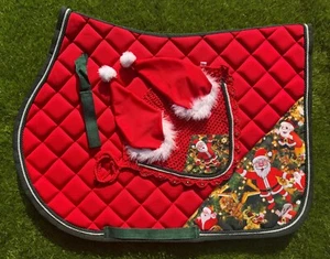 Christmas Horse Gift Santa Claus All purpose English saddle pad Set - Picture 1 of 5