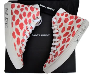 🆕️SAINT LAURENT *MALIBU* Sneakers alte da donna stampate a labbra EUR-36 US-6 - Foto 1 di 21