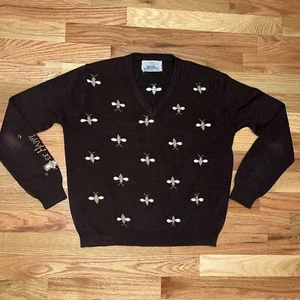 Vintage 70s CynLes Shirlee Designs “Be Happy” Bees Embroidered Brown Sweater SM - Picture 1 of 10