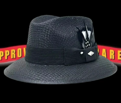 Men' Classic Viejo black Lowrider Hat fedora  white and  black Combo Feather - Image 1 of 4