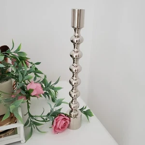 Tall Silver metal Candlestick Bauble Shape Candle Holder Contemporary 30 cm Gift - Picture 1 of 7