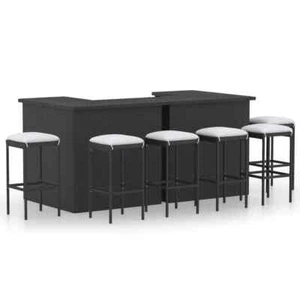 NNEVL 8 Piece Garden Bar Set with Cushions Poly Rattan Black - Picture 1 of 11