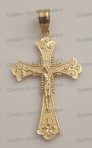 Clearance Yellow Gold Crucifix Jesus Cross Pendant Charm Mens Womens Small Tiny - Picture 1 of 7