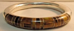 Sterling .925 Tigers Eye BANGLE Bracelet 2.75" 12mm 68.1g SAVE 350. #S106 - Picture 1 of 8