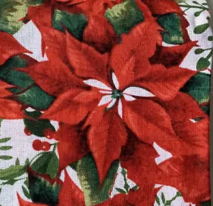 Poinsettias Christmas Fabric Winter Red Green White 100% Cotton 1 Yard x 44" - Picture 1 of 10