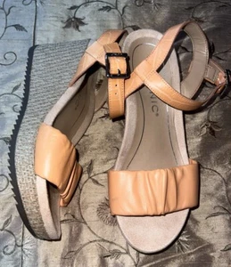 Vionic Women's Aileen Croco CRN Peach Orange Leather Wedge Heels Sandals Sz 5M - Picture 1 of 6