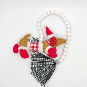 Christmas Dog Ornament Beaded Garland Hanger Buffalo Plaid Tassel Handmade - Imagen 1 de 9