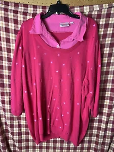 Quacker Factory gepunkteter Duett Pullover mit Webkragen Gr. 3XL rosa - Bild 1 von 8