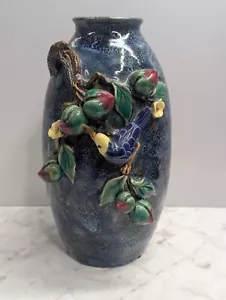 Shiwan Shekwan Ware Majolica Relief Vase Bird Flambe Glaze Meiping Chinese - Picture 1 of 20