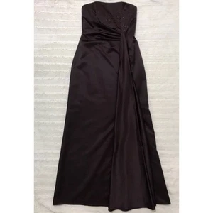 David's Bridal Long Satin Chocolate Brown Bridesmaids Gown Sz 6 EUC #F11606 - Picture 1 of 3
