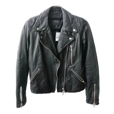 Chaqueta de moto Barneys New York de cuero de cordero negra suave talla grande usada en excelente estado Foto 1 de 4