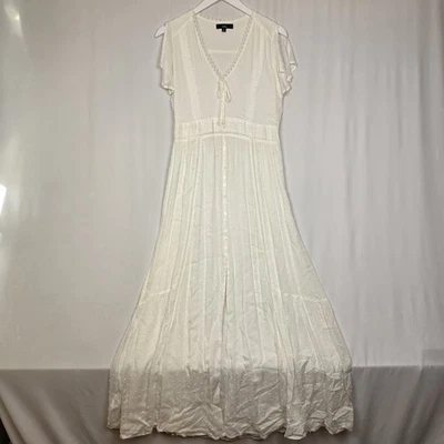 Vestido maxi feminino Lulus branco ponto suíço mangas pequenas boho renda - Imagem 1 de 4