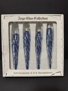 Inge Glas Baubles Icicles x4 West German Icy Blue Boxed Vintage 1980s Kitsch  - Picture 1 of 8