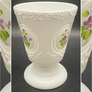 Fenton Milk Glass Hand Painted Violets In The Snow Compote/Candy Dish 1970-79 - Picture 1 of 17