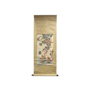 Oriental Scholar Monkeys Ink Brush Color Scroll Painting Wall Art ws4781 - Picture 1 of 11