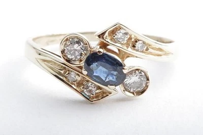 Sapphire Diamond Ring 585 14K Yellow Gold Size 56 Foto 1 de 4