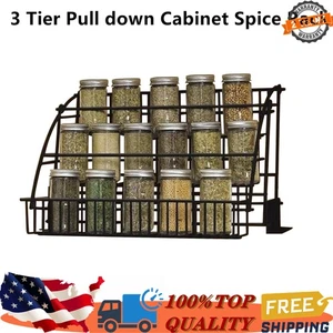 3 Tier Pull down Cabinet Spice Rack Organizer,Metal Storage Shelf for Kitchen - Picture 1 of 10