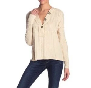 Pullover Free People We The Free Henley Top Avena Acanalado Botón Talla S para Mujer - Imagen 1 de 7