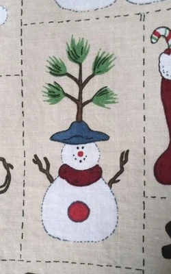 I Yd Country Snowmen Cotton Cheater Fabric Oatmeal Ground Looks Pieced Quilted  - Image 1 of 4