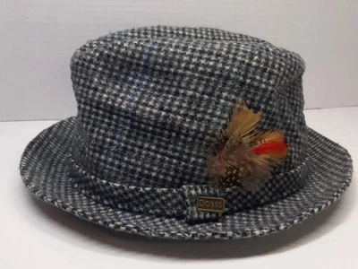 Sombrero Fedora De Colección Dobbs Fifth Avenue Para Hombres 7 1/4 Gris Azul Pluma Lana Tweed Foto 1 de 4
