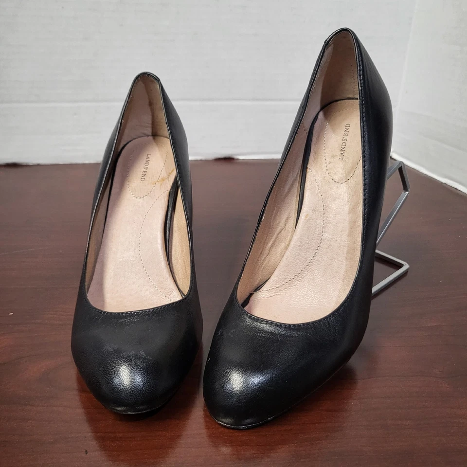 Zapatos de salón Lands' End para mujer talla 7,5 B de cuero negro de 3,5" con suela de cuero Foto 1 de 4