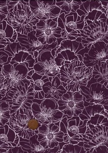 100% Cotton Fabric Tropical Large Floral Aubergine White Patchwork Craft - Picture 1 of 1