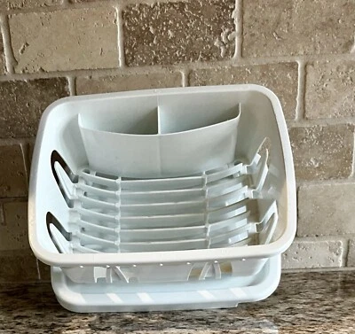 Mini escurridor de platos y bandeja blanca para autocaravana Camco RV, fregaderos marinos, cocina compacta Foto 1 de 3