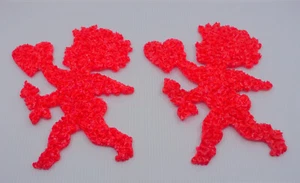 2 VINTAGE PLASTIC MELTED POPCORN CUPID VALENTINE DECORATIONS, 10 IN, HEART ARROW - Picture 1 of 4