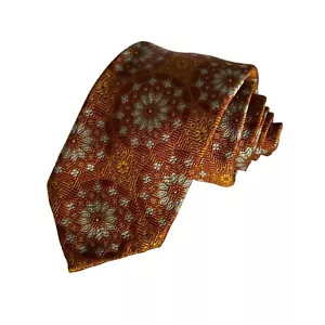 Corbata Robert Talbott siete pliegues cuello naranja medallón floral 36/40 nueva sin etiquetas defectuosa - Imagen 1 de 7