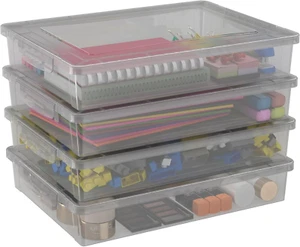 4 Pack Plastic Multi-Purpose Storage Box with Latching Lids, Gray A4 Paper Stora - Picture 1 of 12